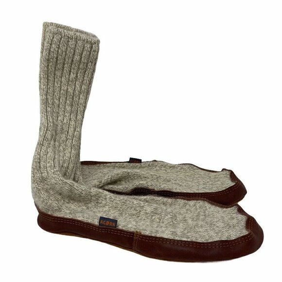 Acorn Unisex Slipper Socks Shoes Beige Brown Wool Leather Pull On M 9-10 W 11-12 - Picture 1 of 8